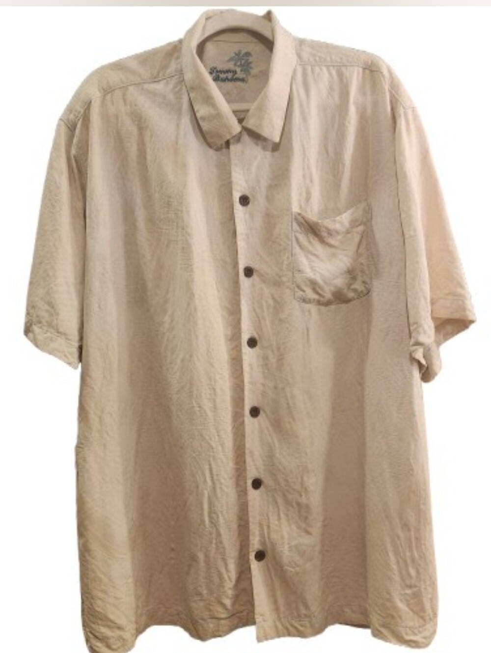 100 % Silk Light Beige Tommy Bahama Short Sleeve Shirt Size XL